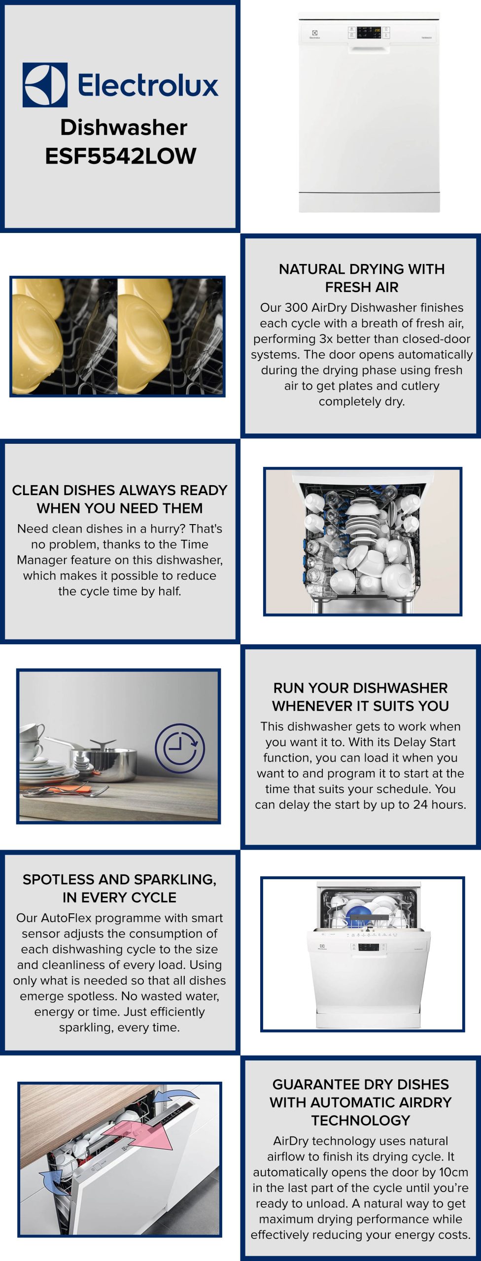 Electrolux ESF5542LOW | Air Dry Dishwasher 