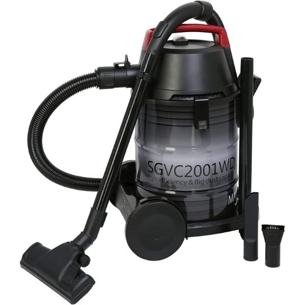 Super General 1600W Wet and Dry Vacuum Cleaner with 360 degree swivel castors and 21 Liter dust capacity, Black - SGVC2001WD