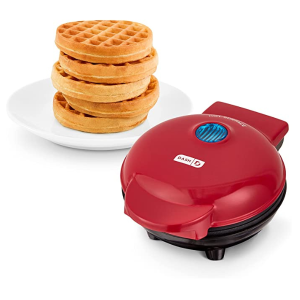 Dash Mini Waffle Maker Machine for Individuals, Non-Stick Sides, 4 Inch, Red - DMW001RD