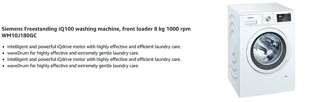 Siemens 8kg Front Load Washing Machine - WM10J180GC