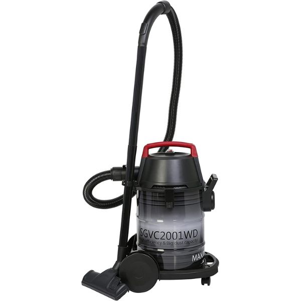 Super General 1600W Wet and Dry Vacuum Cleaner with 360 degree swivel castors and 21 Liter dust capacity, Black - SGVC2001WD