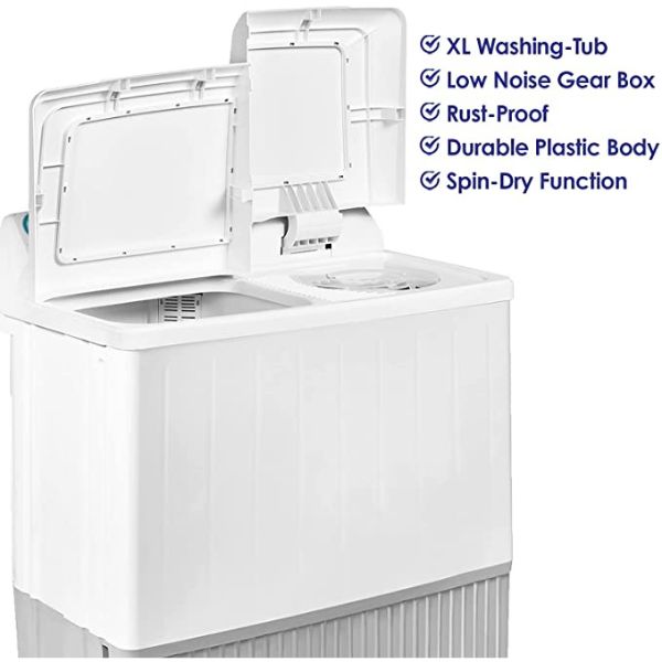 Super General 12 kg Twin-tub Semi-Automatic Washing Machine, White, efficient Top-Load Washer with Low noise gear box, Spin-Dry - SGW 1212