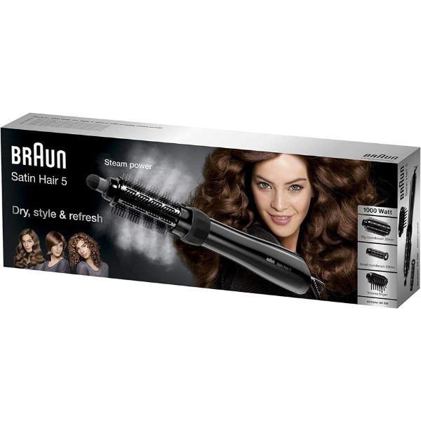 Braun Satin Hair 5 Air style With 3 Attachments, Steam Function, 1000 watt, Black - AS530
