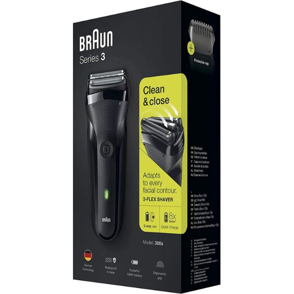 Braun Series 3 Rechargeable Electric Shaver for Men, Black - 300S