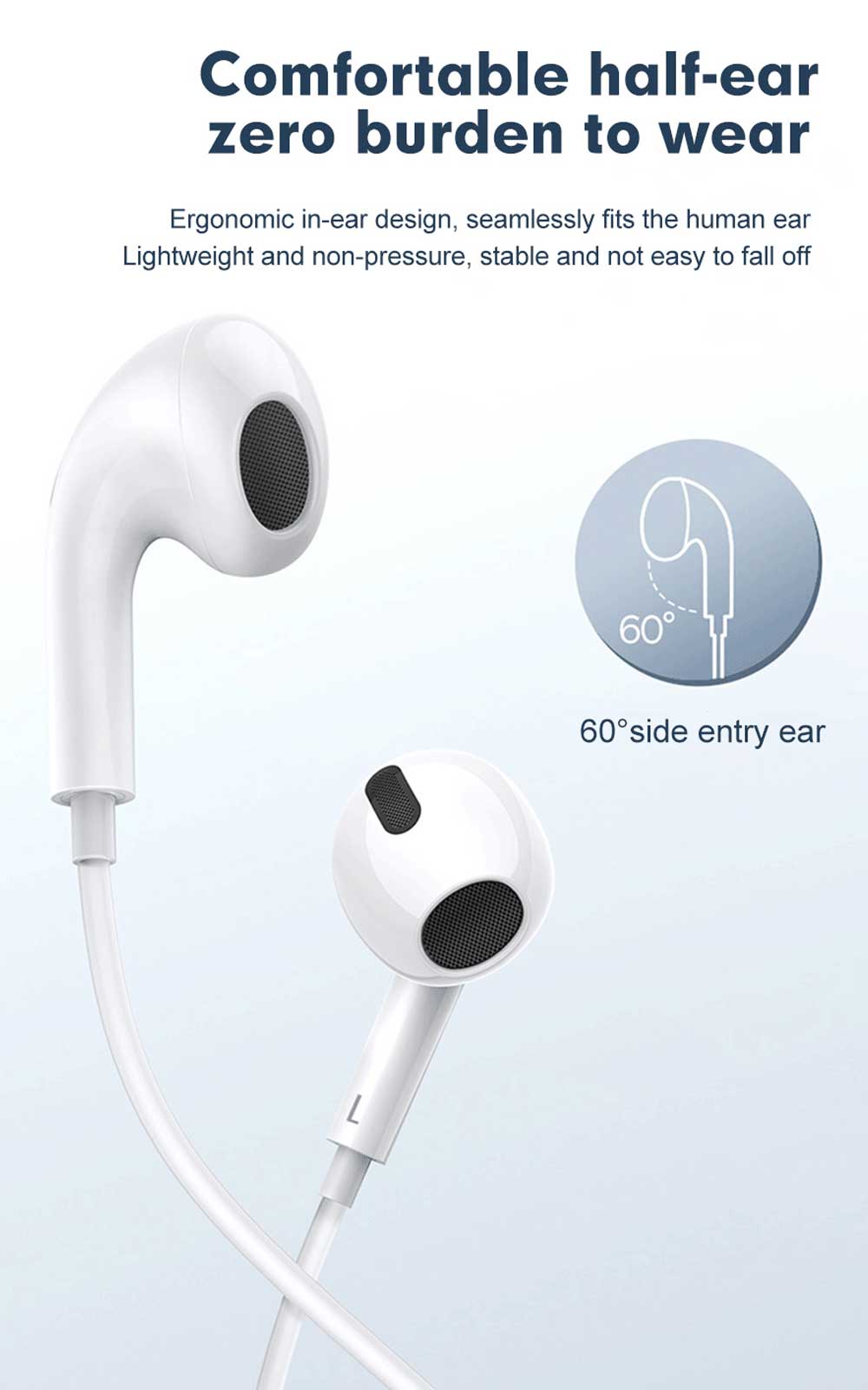 Miccell Mic 3.5MM Wired Stereo Earphone White - VQ-H53-Mic