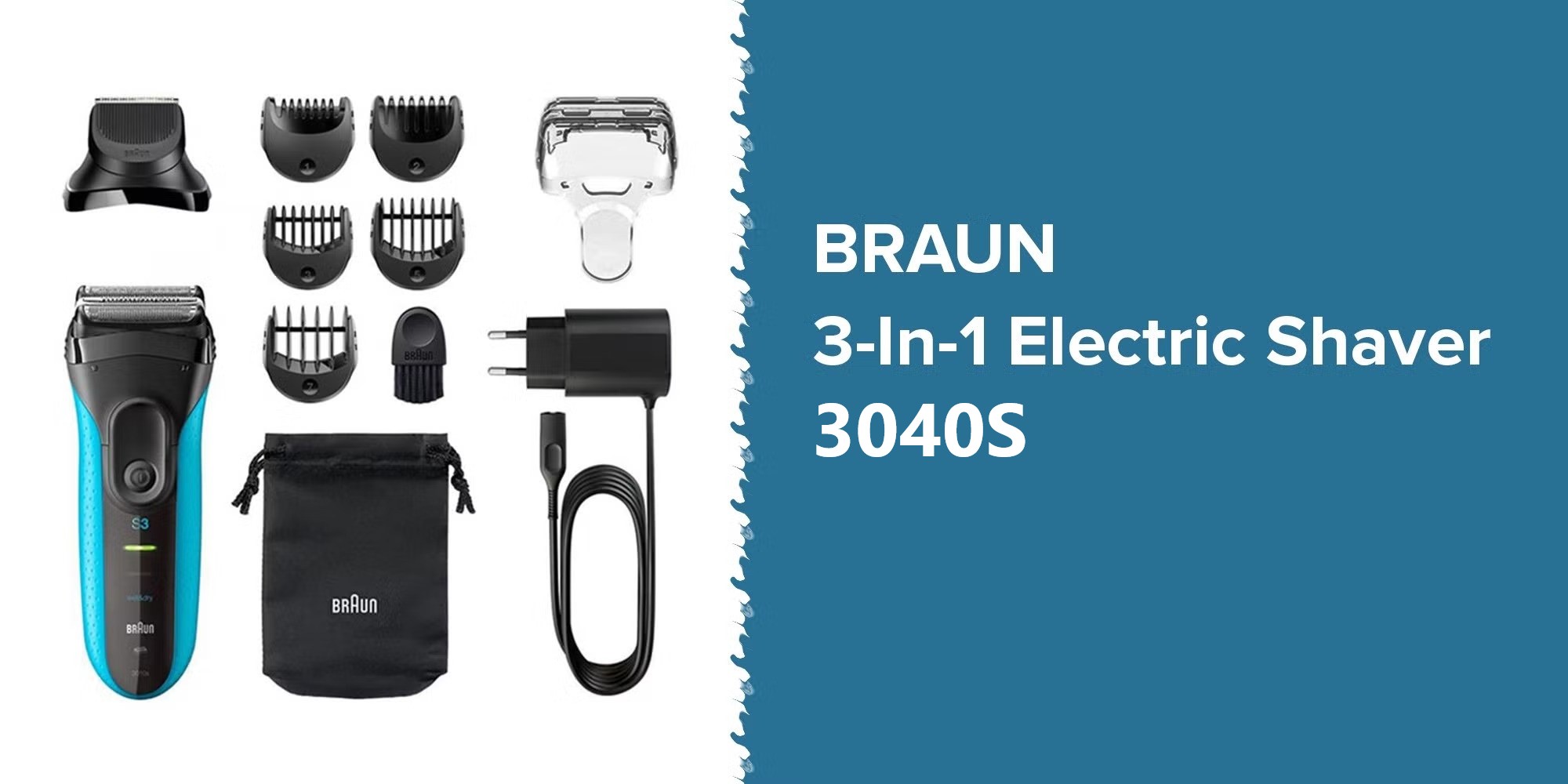 Braun Wet and Dry Shaver, Blue - 3040s