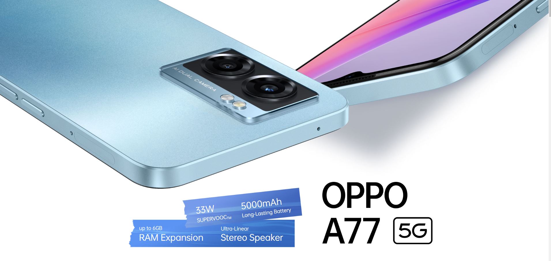 Oppo A77 Dual SIM 128GB 6GB RAM 5G Middle East Version Midnight Black/Ocean Blue - CPH2339