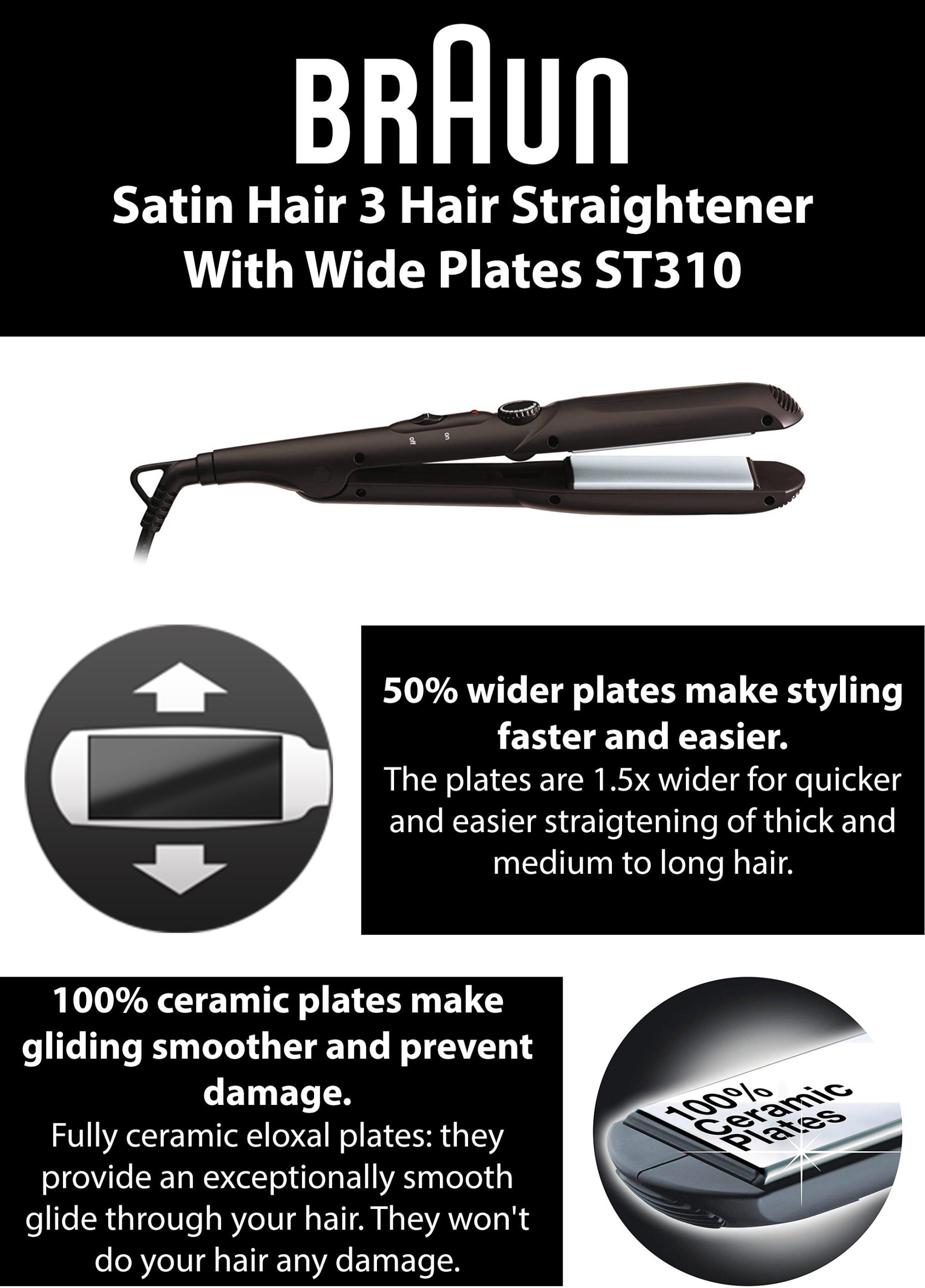 Braun Satin Hair 3 Hair Straightener With Wide Plates - ST310