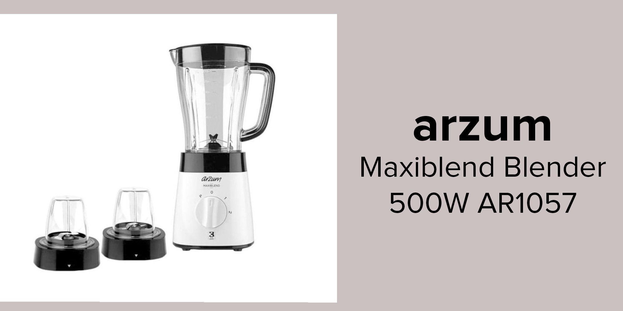 Arzum Maxiblend Jug Blender, 500 W 1500 ml capacity, White - AR1057