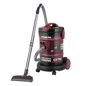 Nikai 25 Ltr 2000 W Vacuum Cleaner with Blower Attachment and Telescopic Tube, 360-degree Wheels for Movement, Black and Red - NVC350T