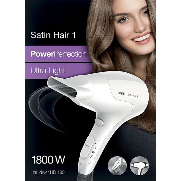 Satin Hair 1 Power Perfection Dryer 1800watts, White - HD180
