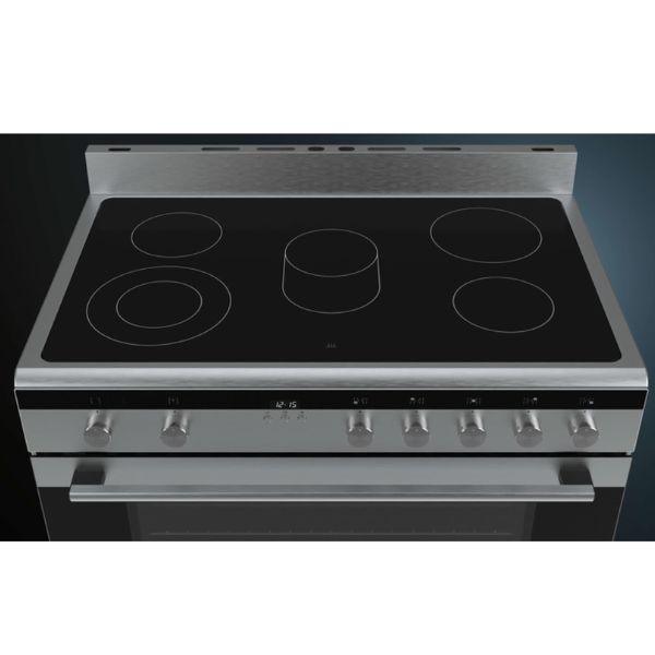 Seimens 90x60 CM 5 Ceramic Hobs Stainless Steel Cooker Oven with Large capacity oven 112 Liters, Silver - HK9K9V850M