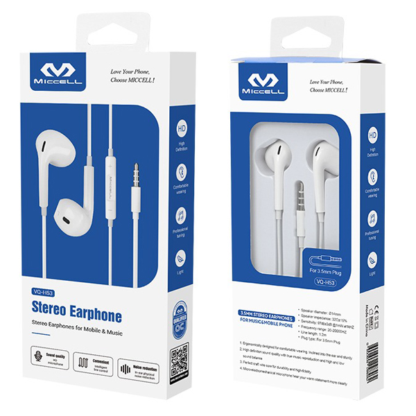 Miccell Mic 3.5MM Wired Stereo Earphone - VQ-H53-Mic
