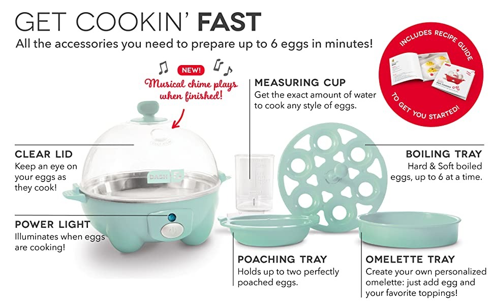 Dash Rapid Egg Cooker 6 Egg Capacity Electric Egg Cooker for Hard Boiled Eggs, Poached Eggs, Scrambled Eggs, or Omelets with Auto Shut Off Feature, Black - DEC005BK