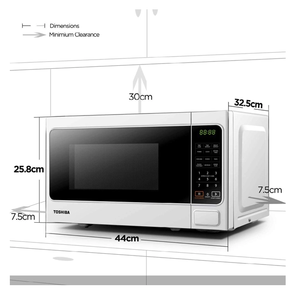 Toshiba Microwave Oven 20 Liter 700W Digital Solo Microwave Oven With Multi-Function Defrost 5 Power Setting 0-35min Timer – MM-EM20P(WH)