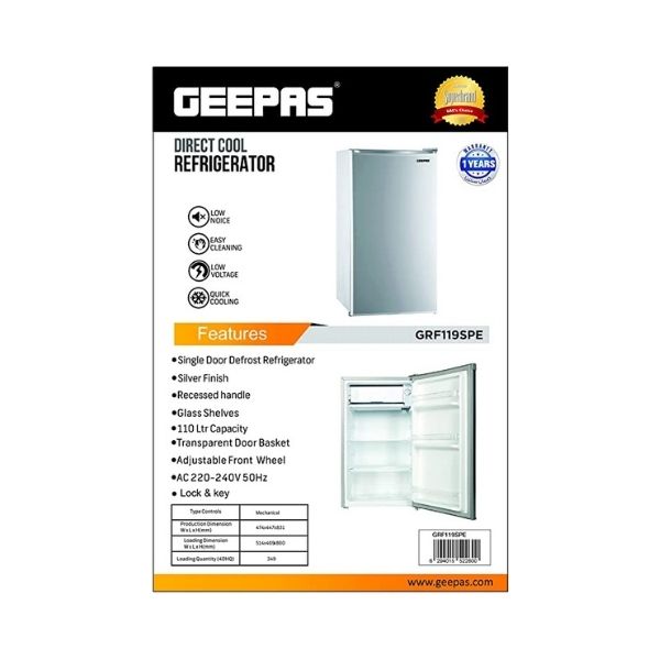 Geepas 110L Single Door Refrigerator Defrost – GRF119SPE