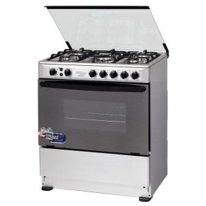 Super General Freestanding Gas-Cooker 5-Burner Full-Safety, Steel Cooker, Gas Oven with Thermostat, Rotisserie, Automatic Ignition, Silver – SGC801FS