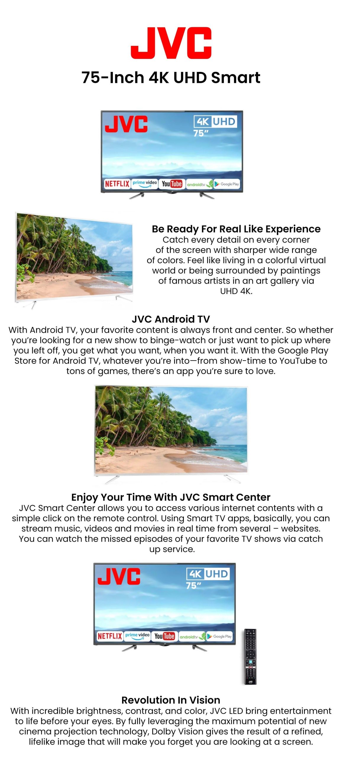 JVC LT-75N775 | JVC 75 Inch 4K UHD Smart LED TV
