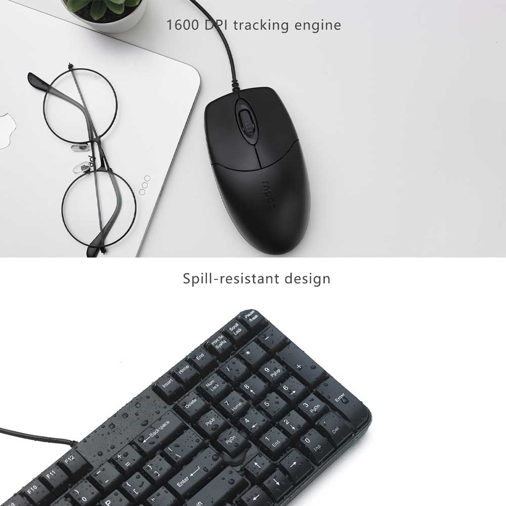 Rapoo X120 PRO Wired Optical Keyboard and Mouse Combo - 18655