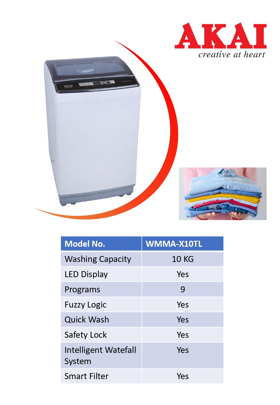 Akai WMMA-X10TL | 10Kg Top Load Washing Machine