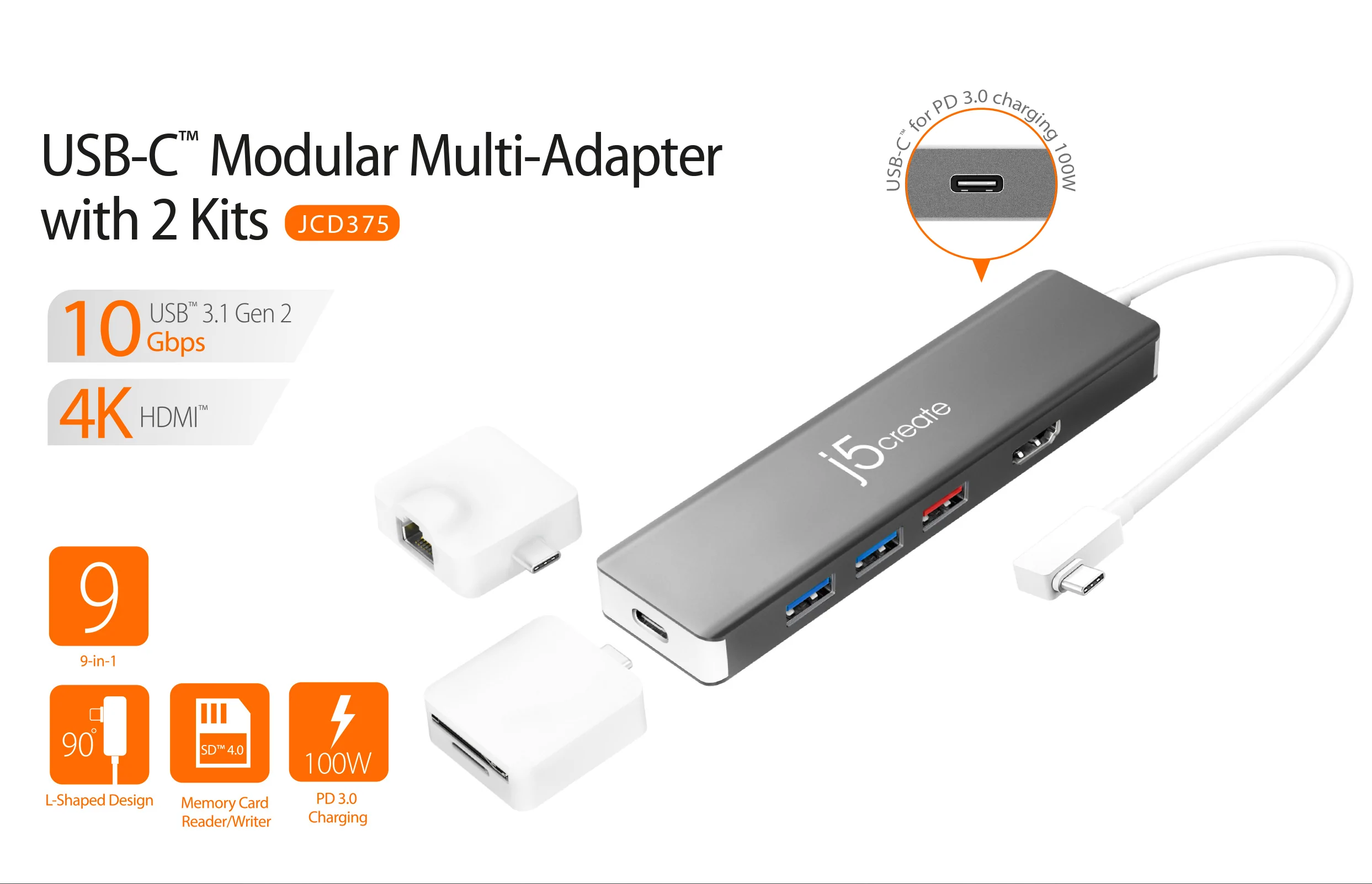 J5 Create USB C Modular Multi-Adapter with 2 Kits - JCD375