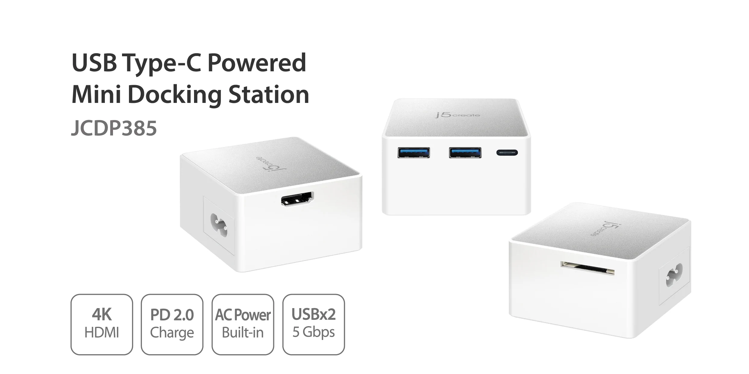 J5 Create USB C Powered Mini Docking Station - JCDP385