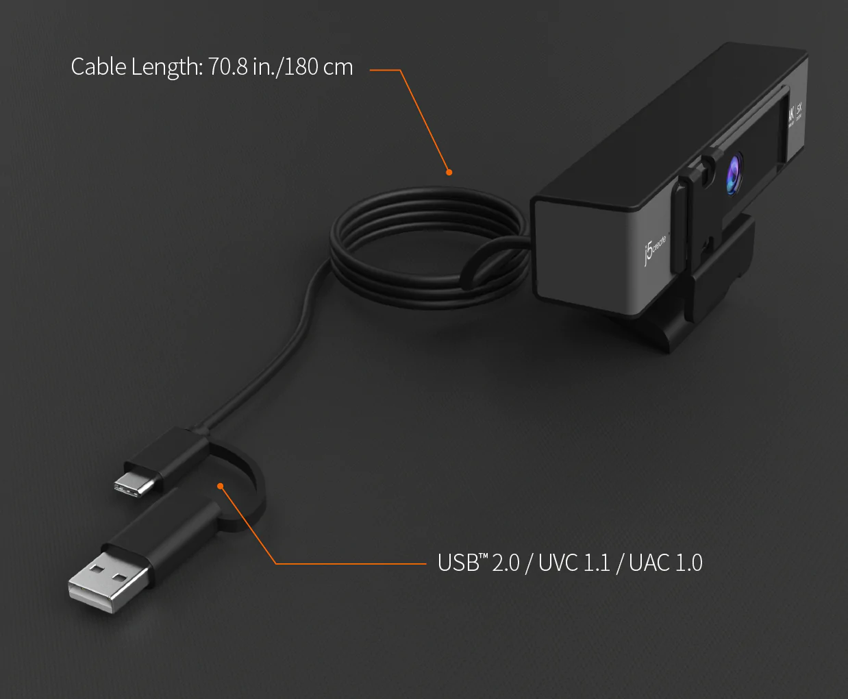 J5 Create USB 4K Ultra HD Webcam with 5x Digital Zoom Remote Control - JVCU435