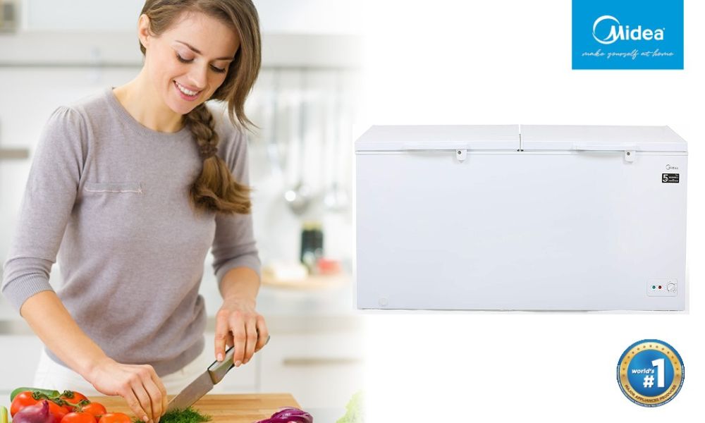 Midea Double Door Chest Freezer Adjustable Thermostat, White - HD670C