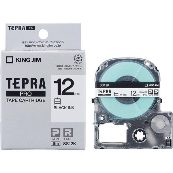 King Jim Tepra Tape Cartridge 12mm Black On White - SS12K