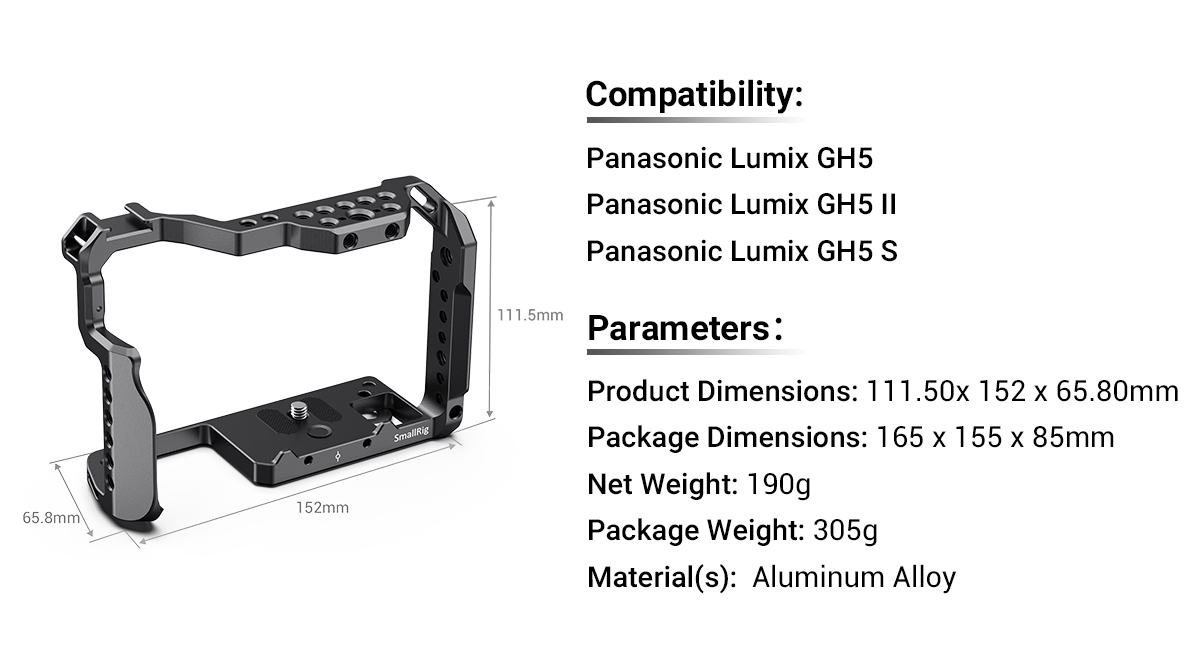 SmallRig Camera Cage for Panasonic Lumix GH5/GH5 II and GH5S - CCP2646