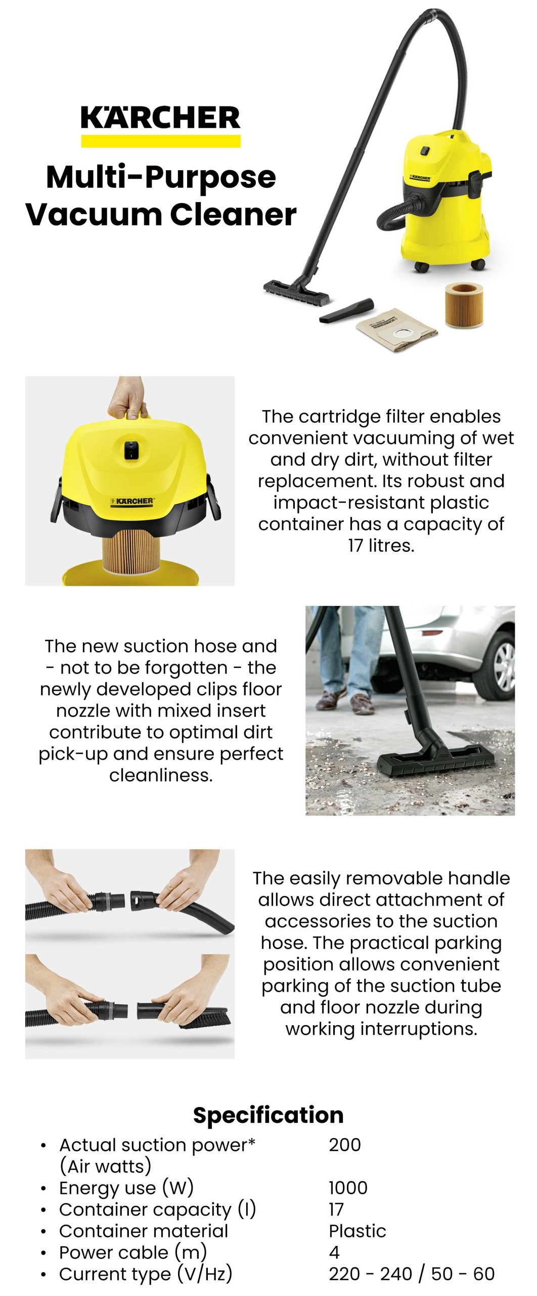 Karcher WD 3 | Multi-Purpose Wet and Dry Vacuum Cleaner