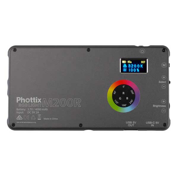 Phottix M200R RGB LED On-Camera Light Panel with USB Power Bank - PH81419