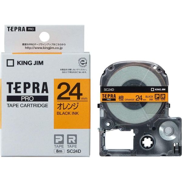 King Jim Tepra PRO SC24D Tape Cartridge, 0.9 inches (24 mm), Orange/Black Letters - SC24D