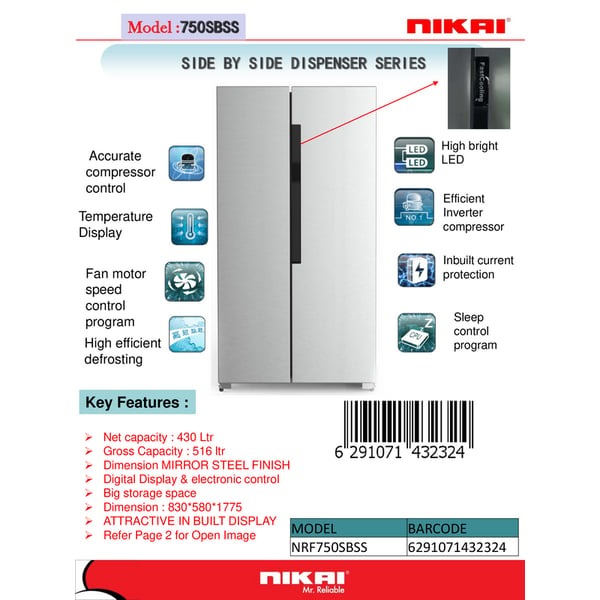 Nikai NRF750SBSS | 700L Double Doors Refrigerator 