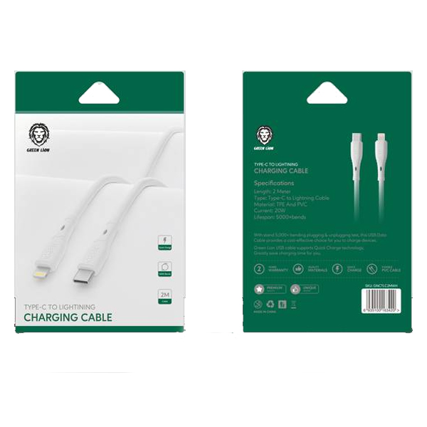 Green Lion 20W PVC Type-C to Lightning cable 2M White | PLUGnPOINT