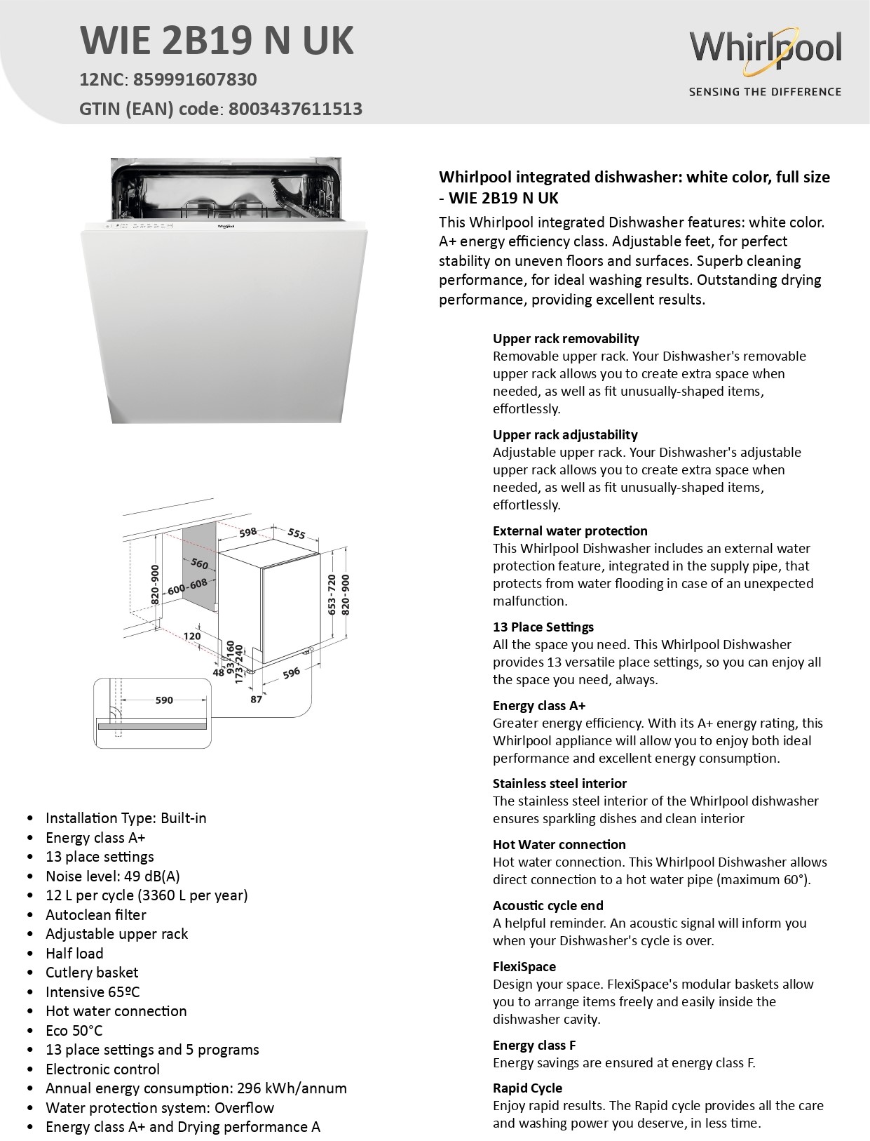 Whirlpool Integrated Dishwasher | dishwasher integrated 