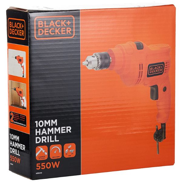 Black+Decker 550W 10mm Corded Electric Hammer, Orange/Black - KR5010-B5