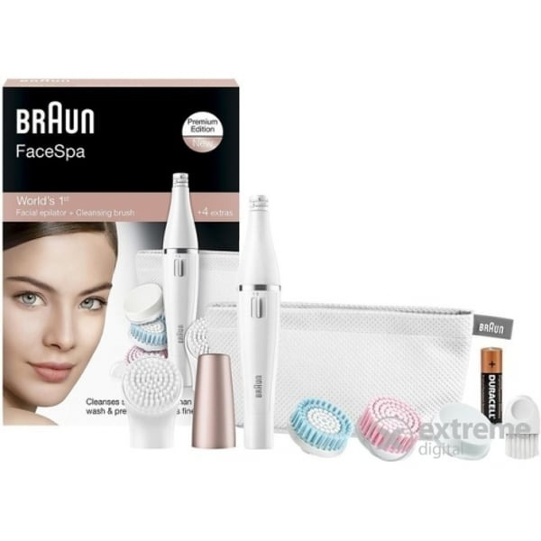Braun Face SPA Premium Edition 3-In-1 Facial Epilator And Cleansing Brush, White - SE851