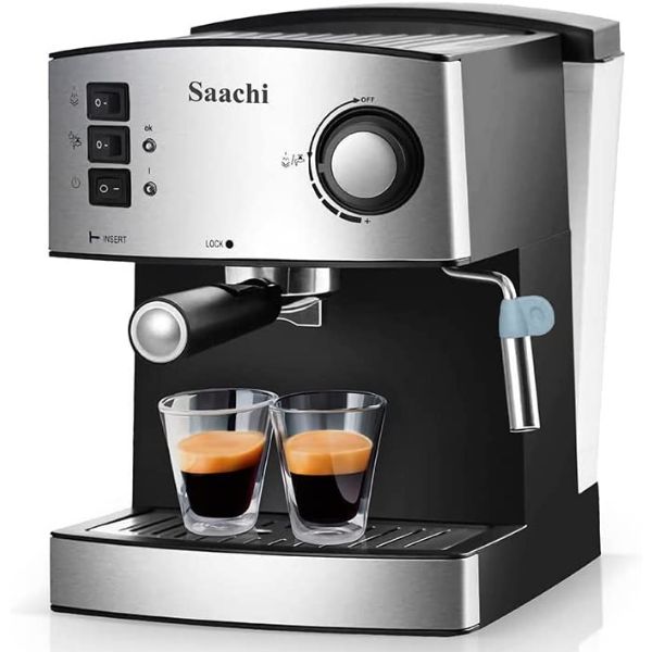 Saachi Espresso Machine With 15 Bar Automatic Steam Pressure Pump, Black - NL-COF-7055