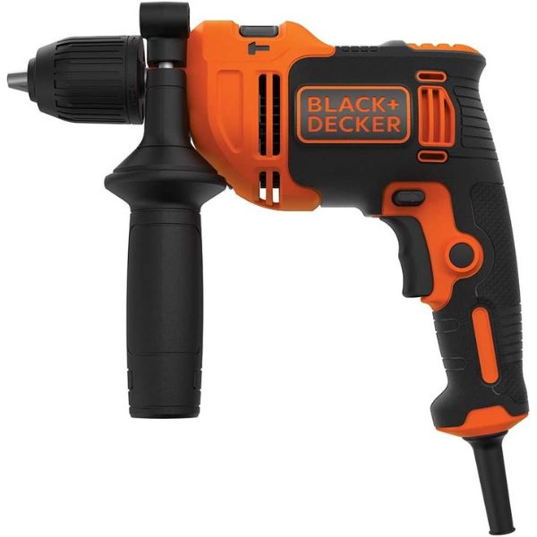 Black+Decker Hammer Drill With Variable Speed And Single Gear Ideal For Wood, Metal And Masorny Drilling, Black/Orange - BEH710K-GB