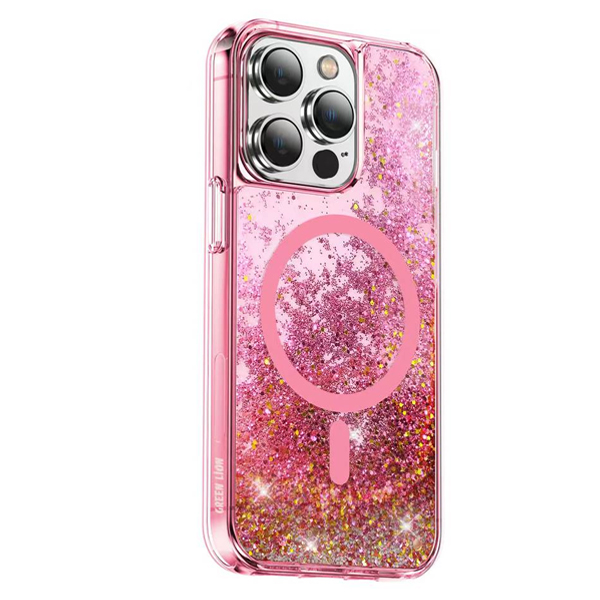 Green Lion Magnetic Happiness 3D Glitter Resin Case | for iPhone 14 Plus | Pink
