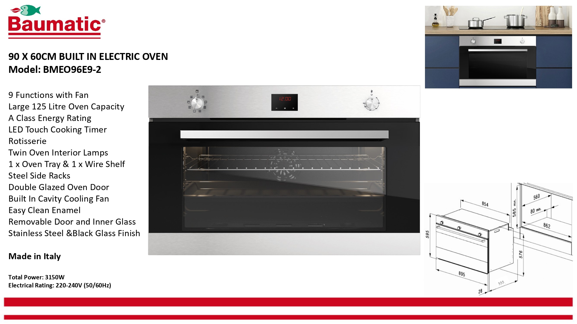 Baumatic BMEO96E9-2 | Built-in Electric Oven 90 x 60cm 