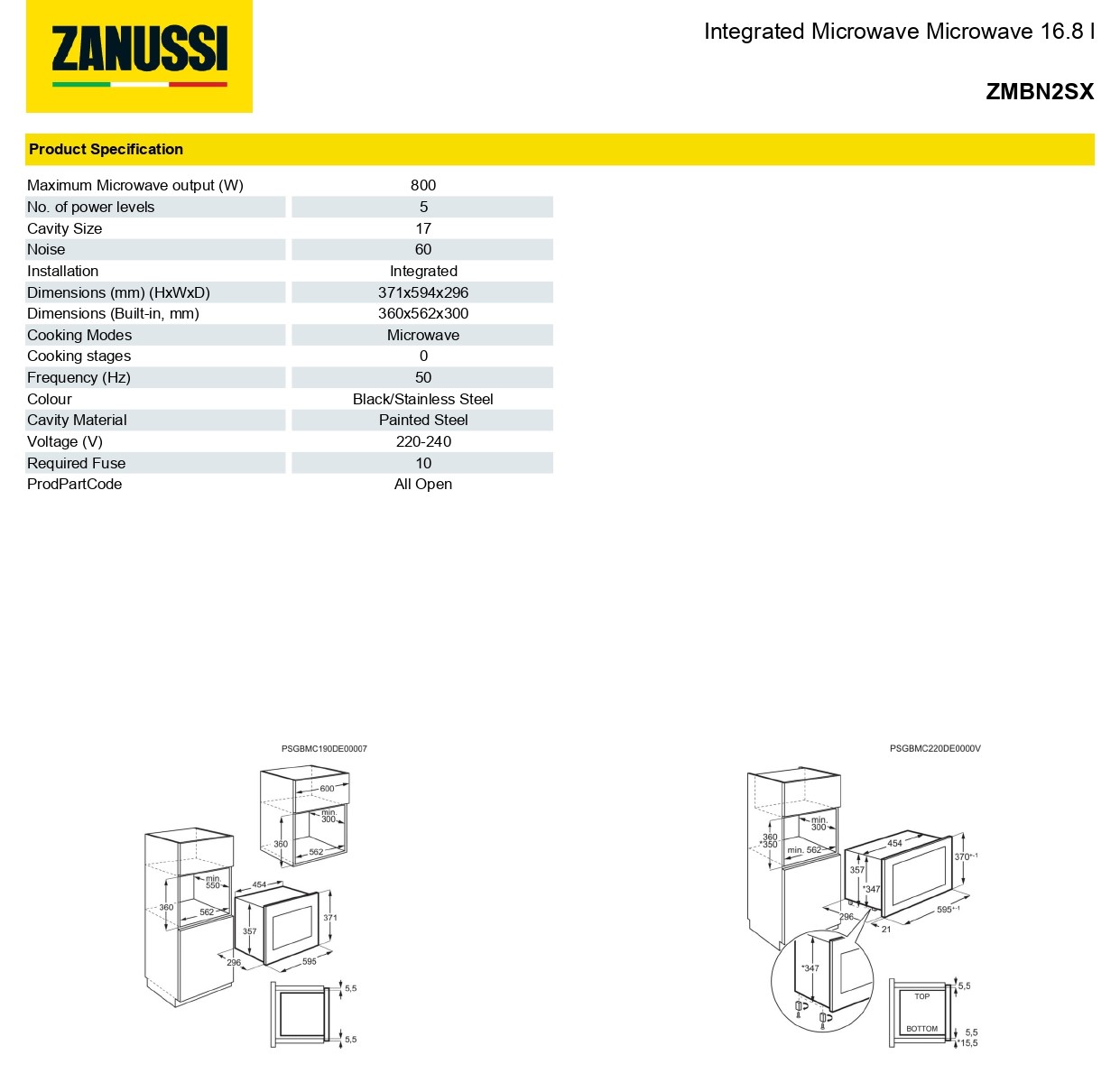 Zanussi ZMBN2SX | Zanussi Integrated Microwave 
