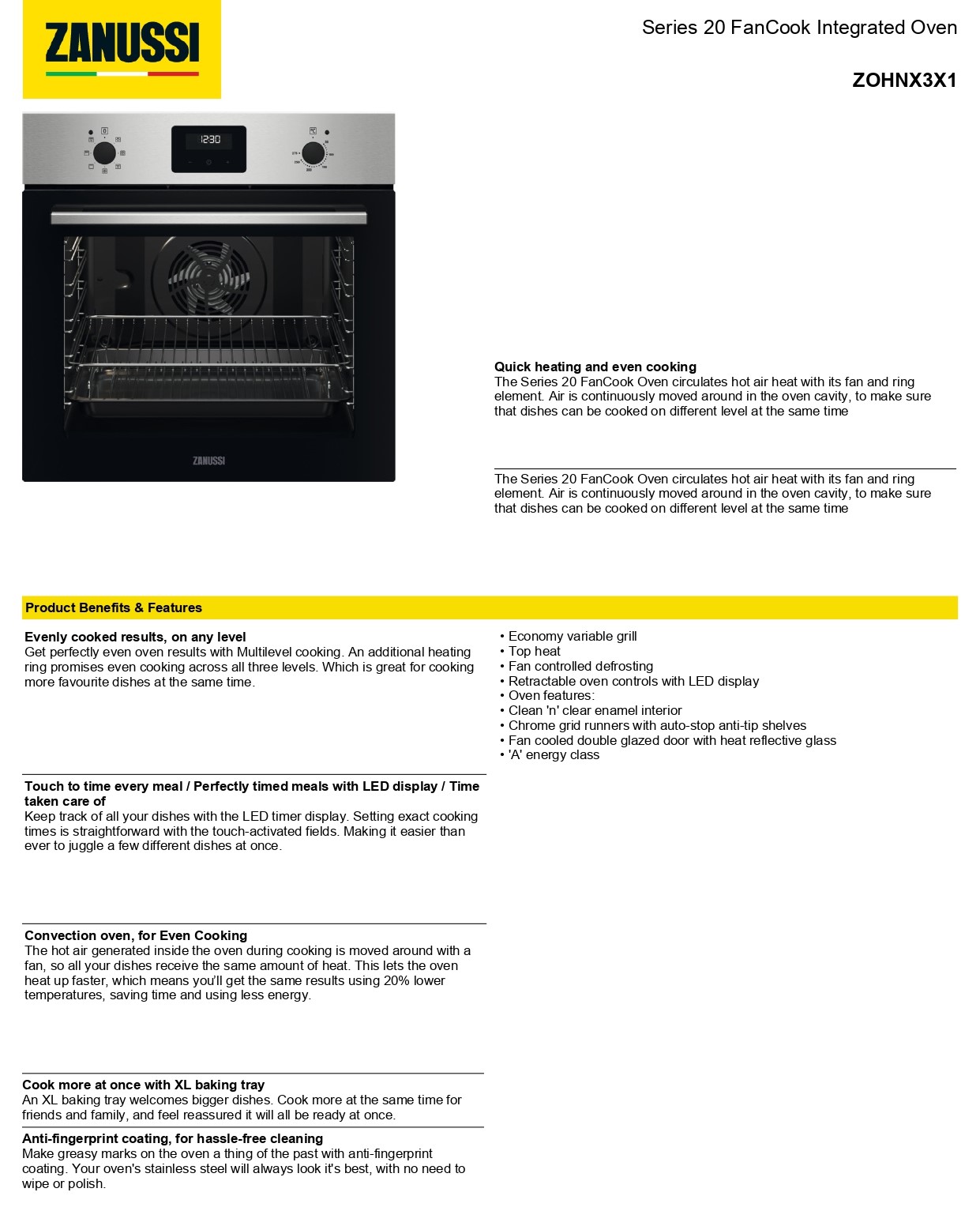 Zanussi ZOHNX3X1A | Built in Electric Oven