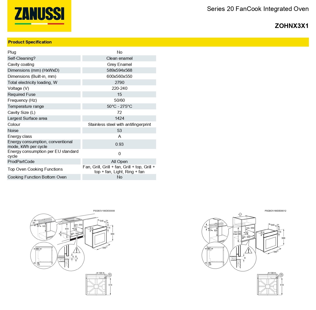 Zanussi ZOHNX3X1A | Built in Electric Oven