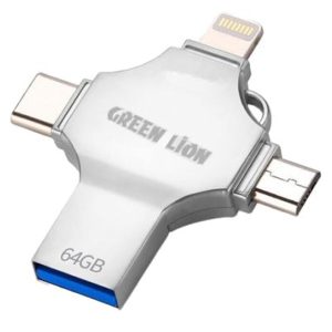 Green Lion 4-in-1 USB | Flash Drive 64GB Silver | PLUGnPOINT