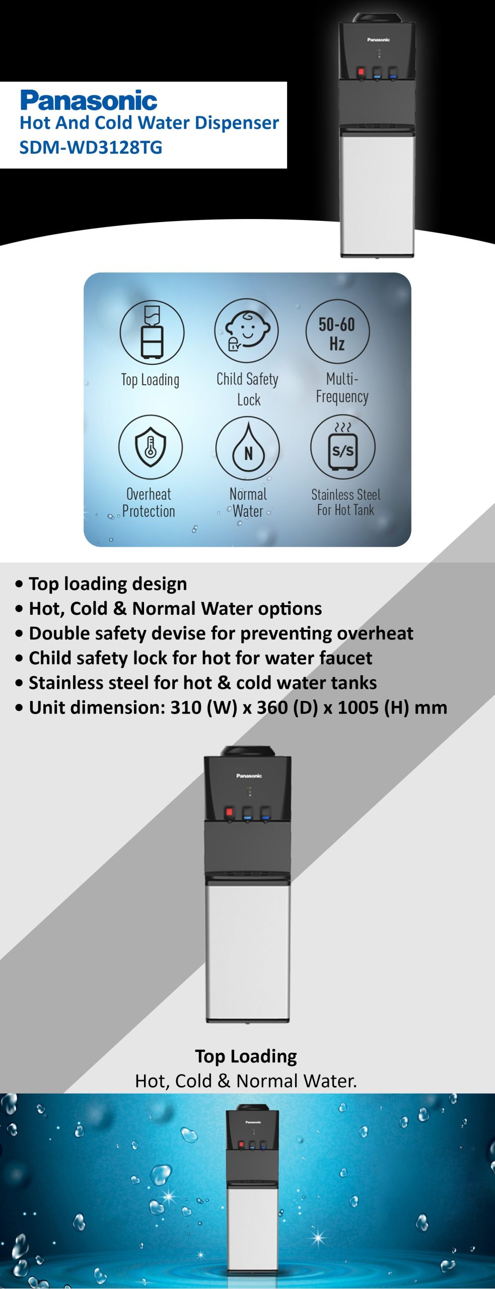 Panasonic SDM-WD3128TG/T | Top Loading Water Dispenser