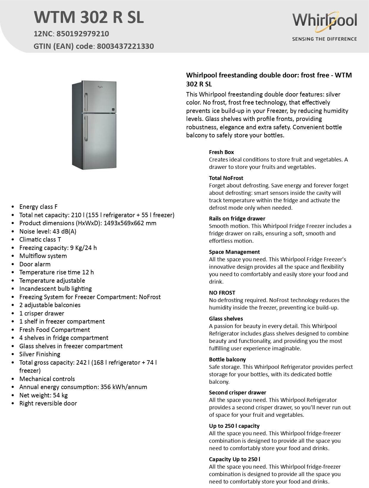  Whirlpool WTM302RSL | Double Door Refrigerator