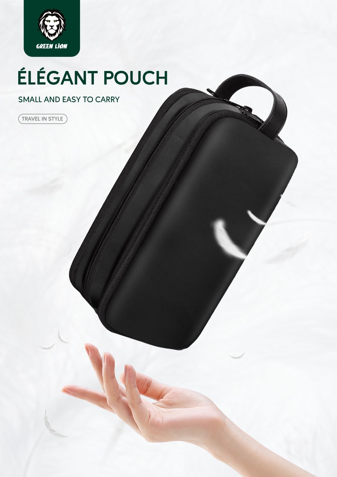 Green Lion Elegant Pouch | For Travel Black | PLUGnPOINT