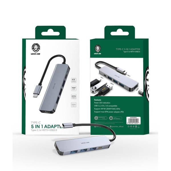 Green Lion 5 in 1 Type-C Adapter 4K | PLUGnPOINT